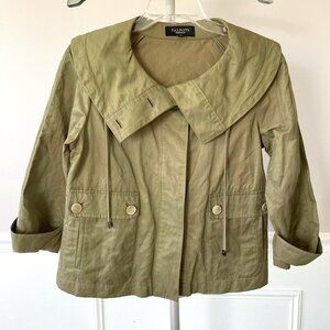 Talbots Cropped Trench Coat Jacket Olive Green size 2
